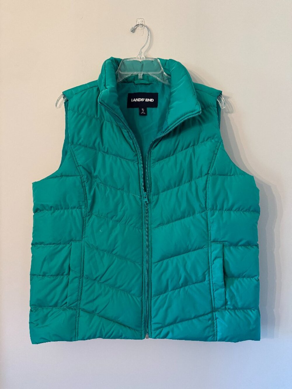 Land's End Quilted Down Puffer Vest Womens XL Green Full Zip Two Pockets 512668